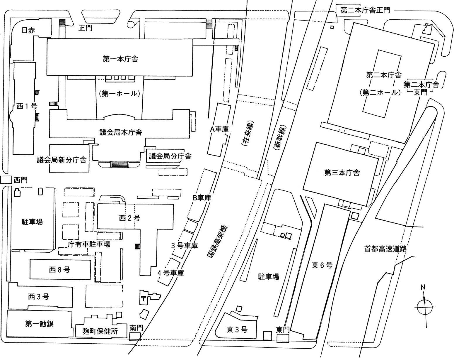 旧都庁舎の分散状況（1984年10月現在）