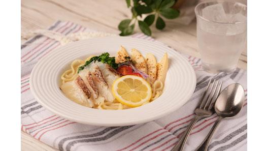 真鯛と筍のスープパスタ　リングイネ～檸檬香る春仕立て～